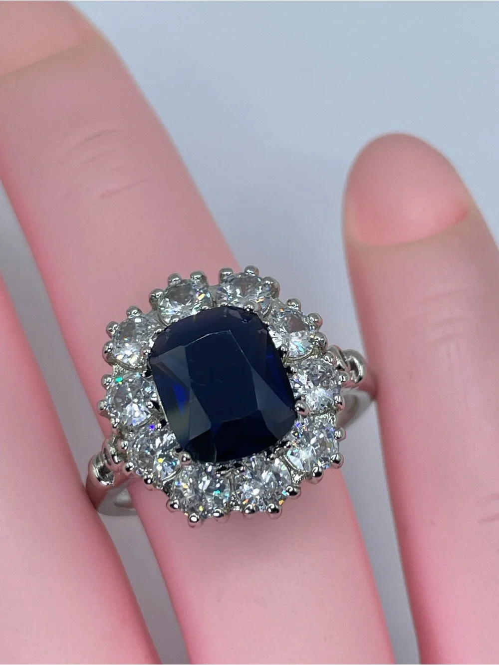 Swarovski Crystal Elements Sapphire Blue Crystal Halo Ring Size 9 Glam